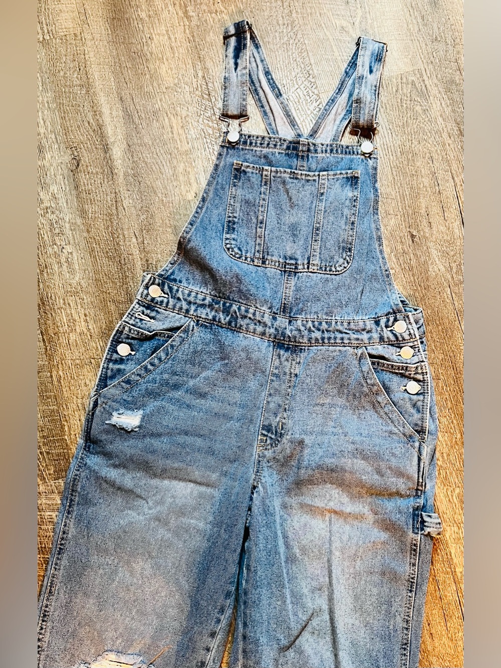 Arizona Jean Co Distressed Denim Bib Overalls Medium Relaxed Carpenter Y2K - Picture 5 of 13